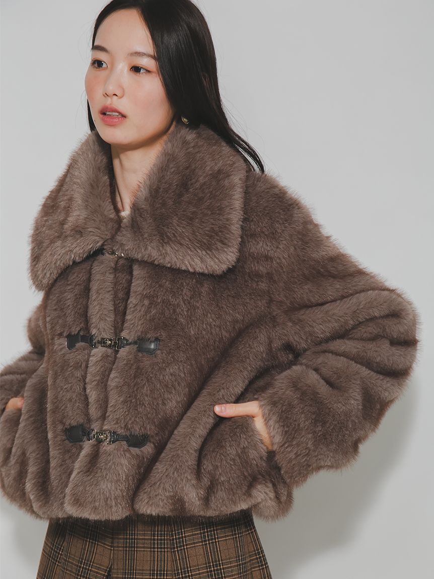 限定カラー】ビッグカラーエコファーショートコート(ファーアウター