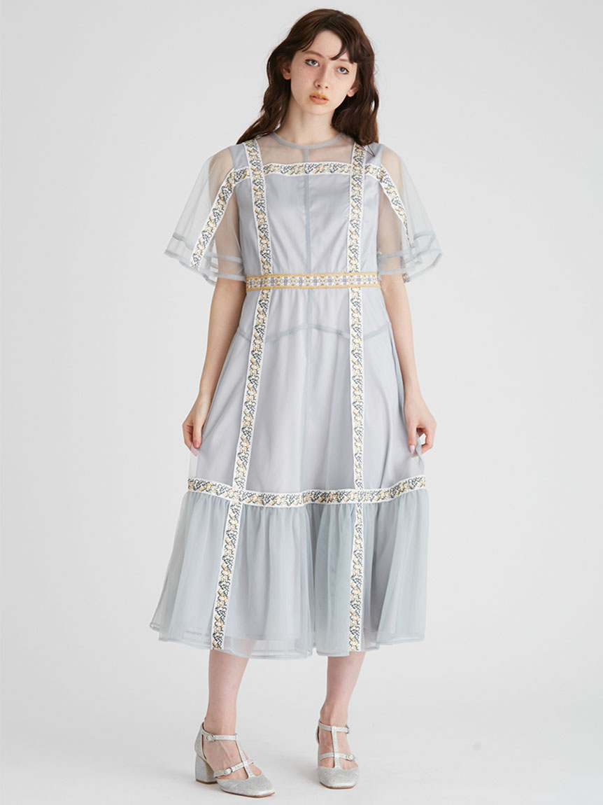 限定サイズ】チロリアンテープ刺繍ドレス(ロングワンピース 