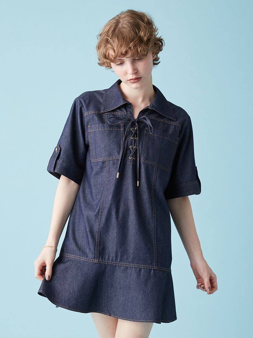 レースアップミニワンピース(ミニワンピース)｜ワンピース