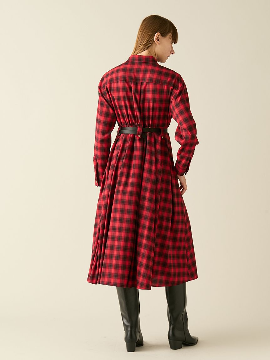 限定サイズ】ベルト付きフリルシャツワンピース(ロングワンピース