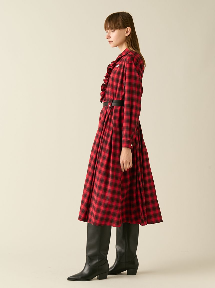 限定サイズ】ベルト付きフリルシャツワンピース(ロングワンピース