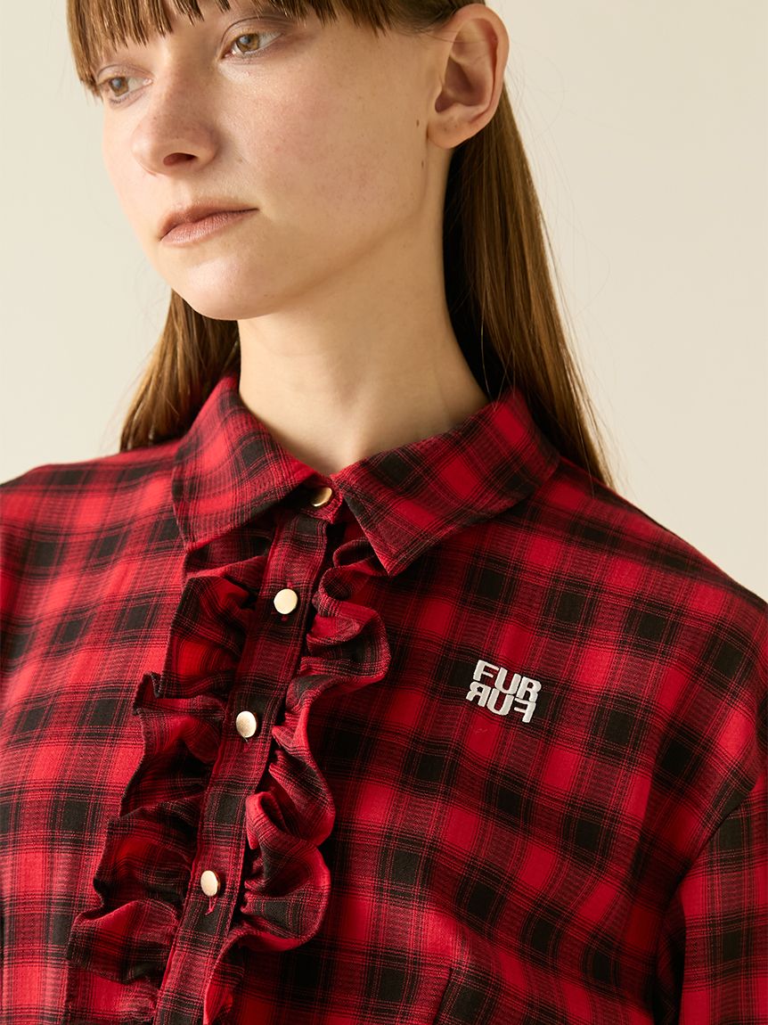 限定サイズ】ベルト付きフリルシャツワンピース(ロングワンピース