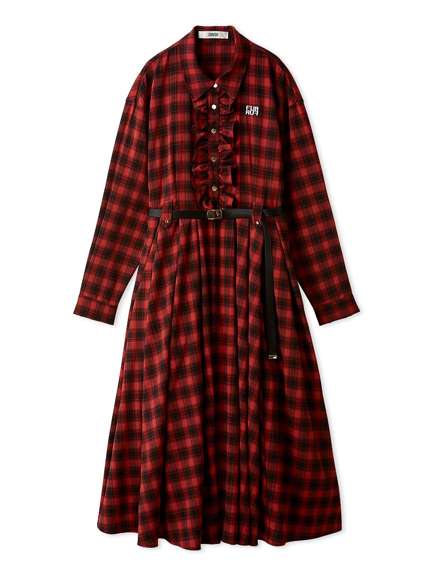 限定サイズ】ベルト付きフリルシャツワンピース(ロングワンピース
