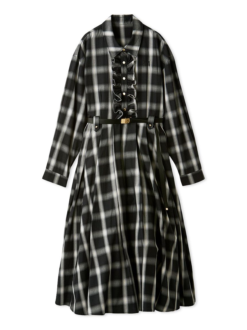 限定サイズ】ベルト付きフリルシャツワンピース(ロングワンピース