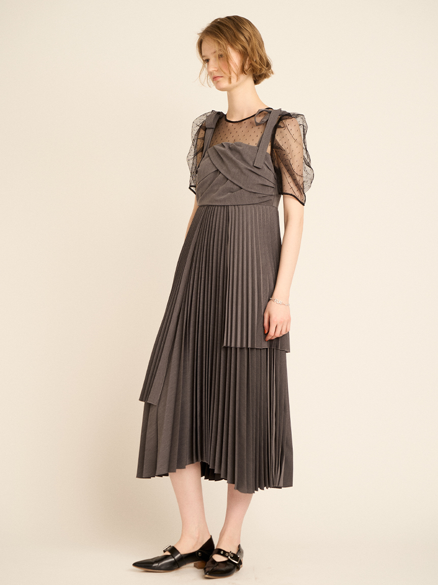 プリーツデザインドッキングドレス(ロングワンピース)｜ワンピース