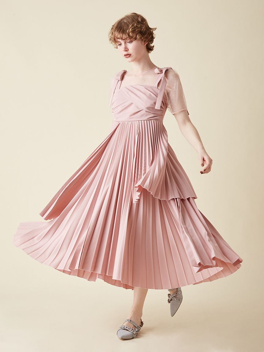 プリーツデザインドッキングドレス(ロングワンピース)｜ワンピース