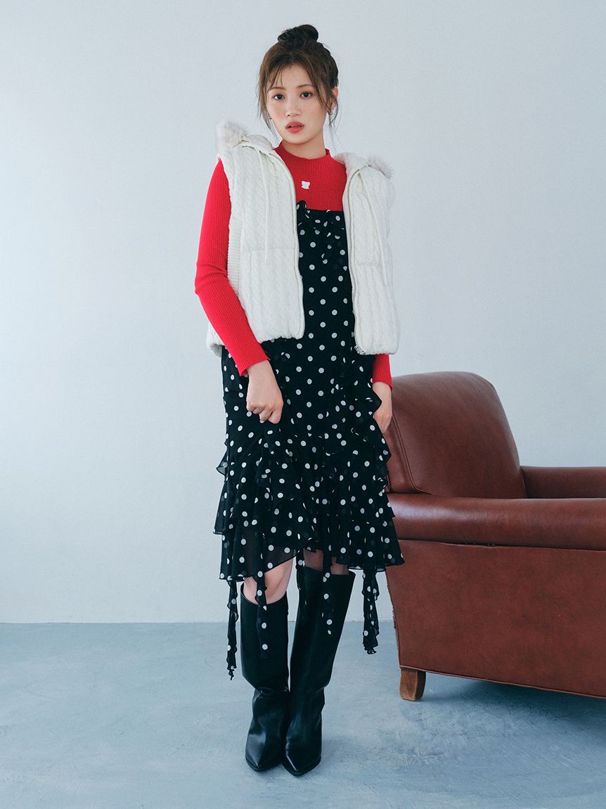 たぬきkeep my closetフリル付ブラックロングコート　キプマイ OUTER | keep my closet