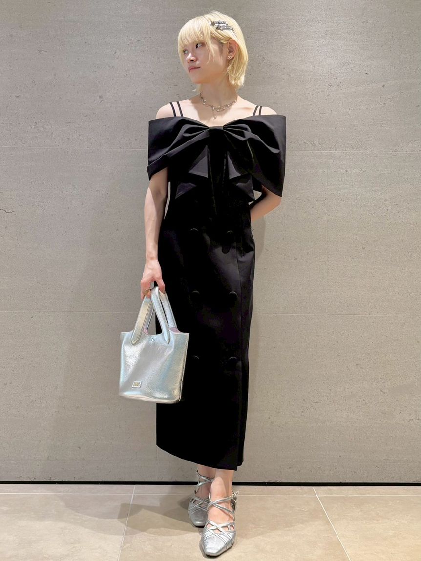 FURFUR ビッグリボンオフショルワンピース ビッグリボンオフショルワンピース(ロングワンピース)｜ワンピース