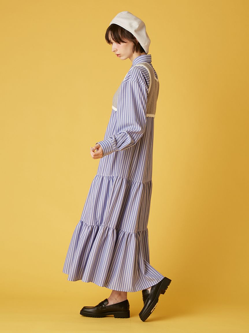 ベストレイヤードシャツワンピース(ロングワンピース)｜ワンピース