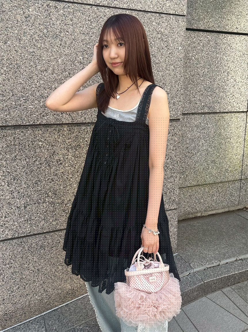 レースデザインチュニックワンピース(ミニワンピース)｜ワンピース
