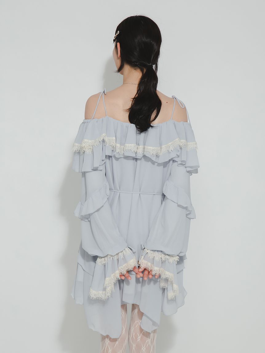 レースドッキングラッフルフリルチュニック(ミニワンピース)｜DRESS