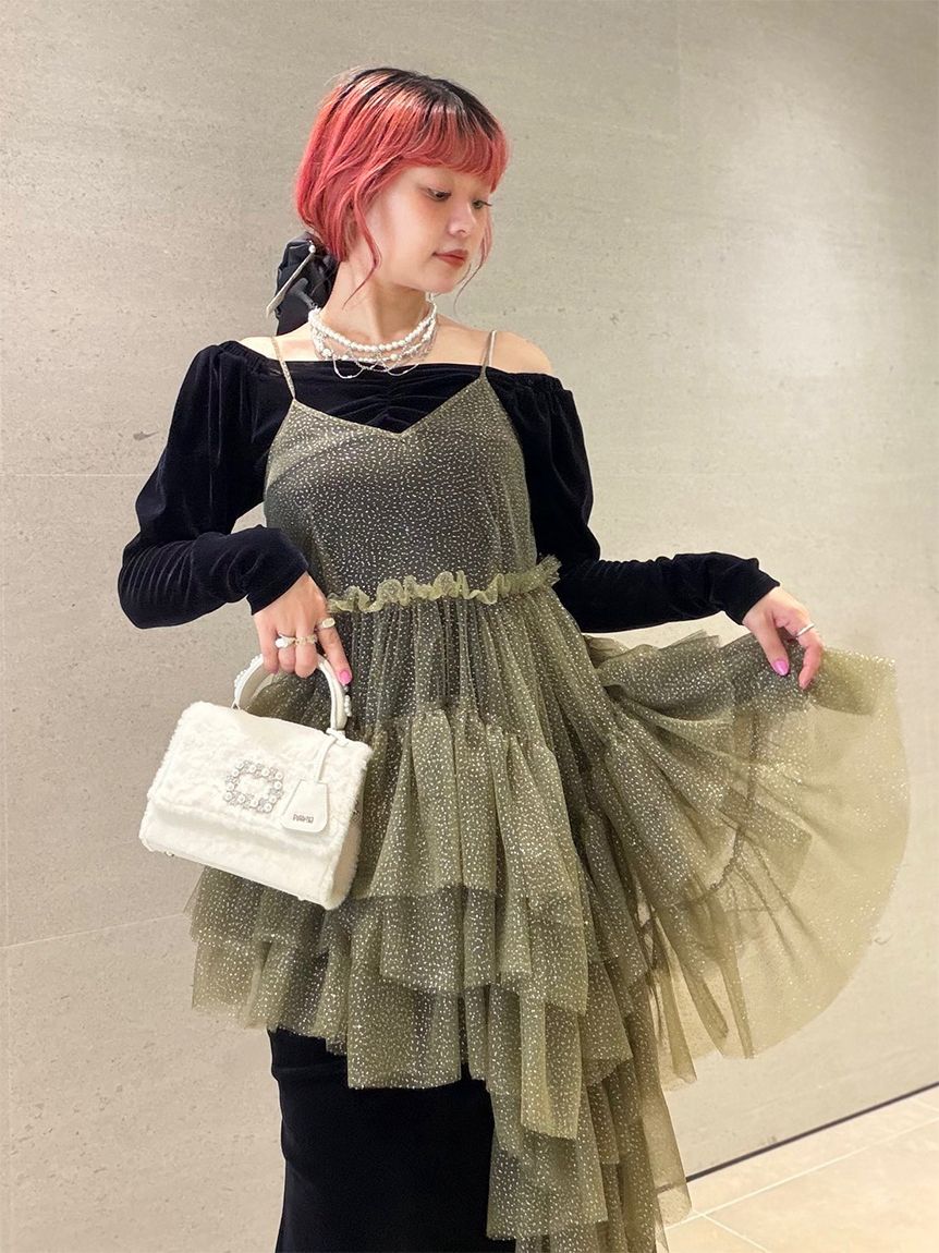 ボリュームレイヤードチュールワンピース(ミニワンピース)｜DRESS