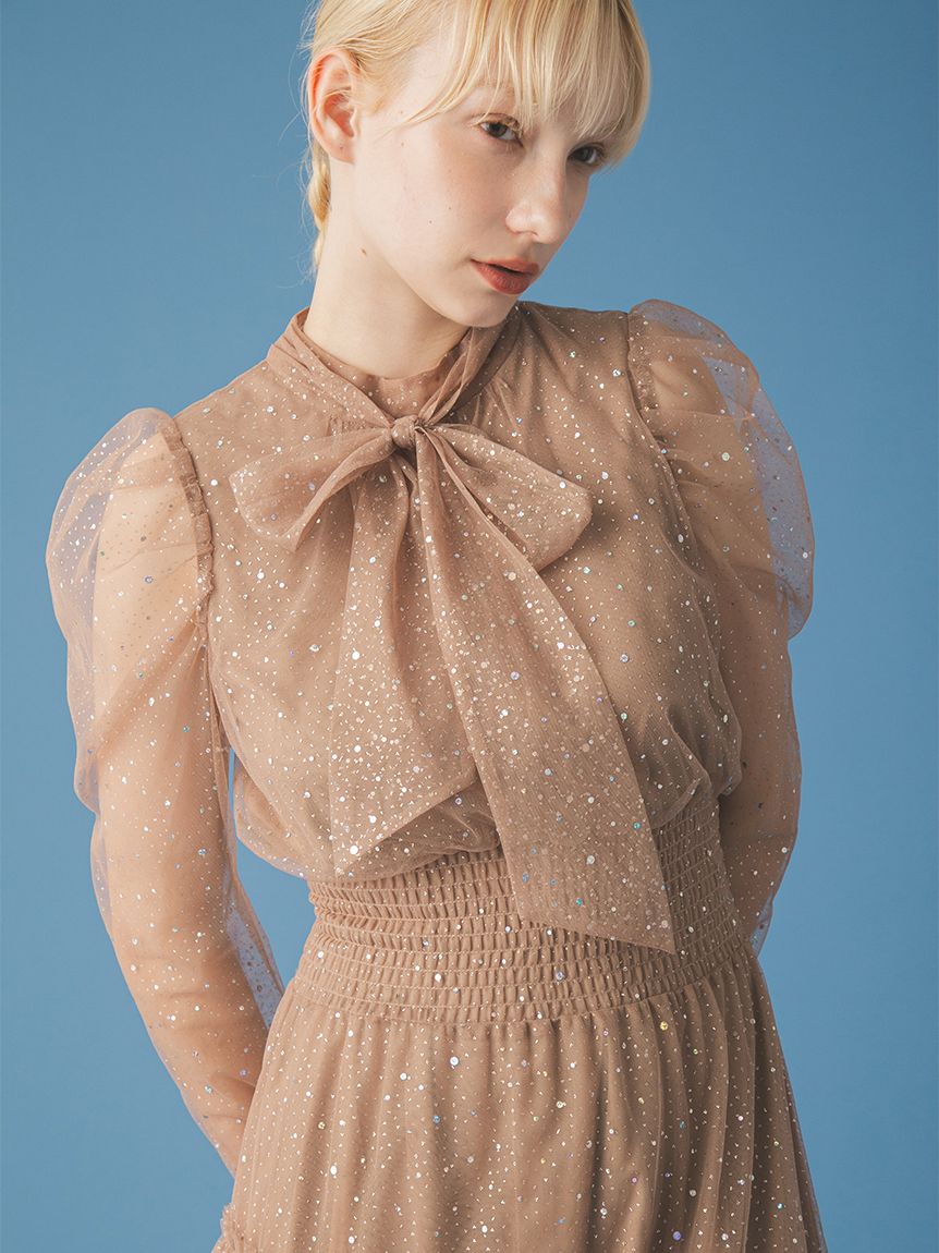 ロングスリーブラメチュールドレス(ロングワンピース)｜ワンピース