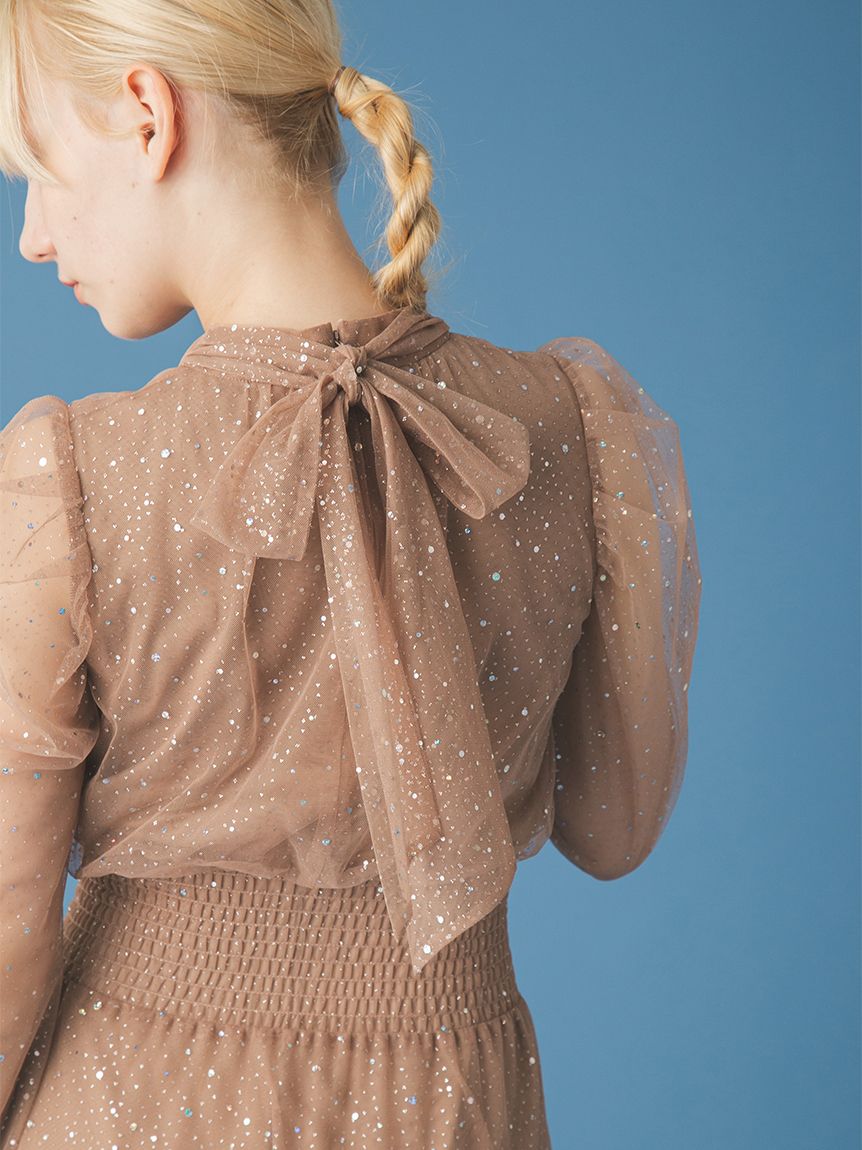 ロングスリーブラメチュールドレス(ロングワンピース)｜ワンピース