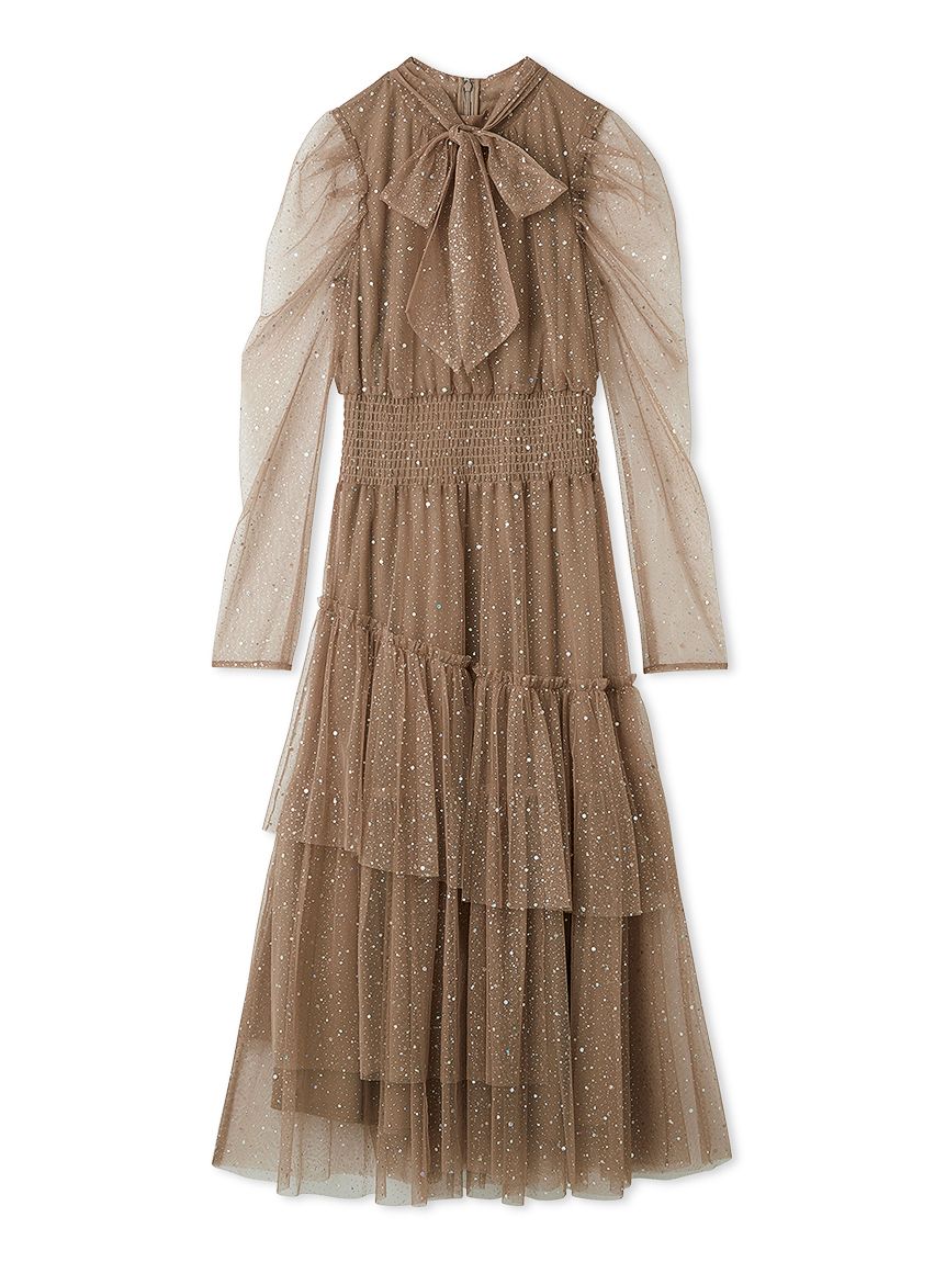 ロングスリーブラメチュールドレス(ロングワンピース)｜ワンピース