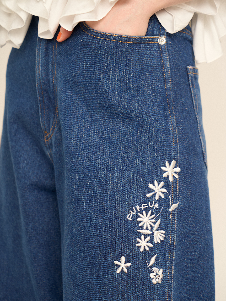 フラワー刺繍デニムパンツ(ロングパンツ)｜ボトムス｜FURFUR
