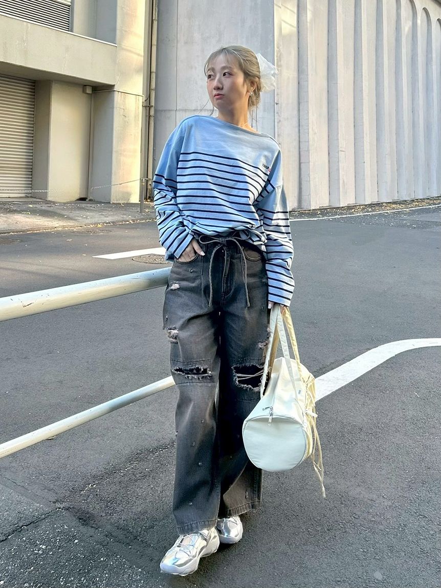 新色追加】レースクラッシュデニムパンツ(ロングパンツ)｜ボトムス