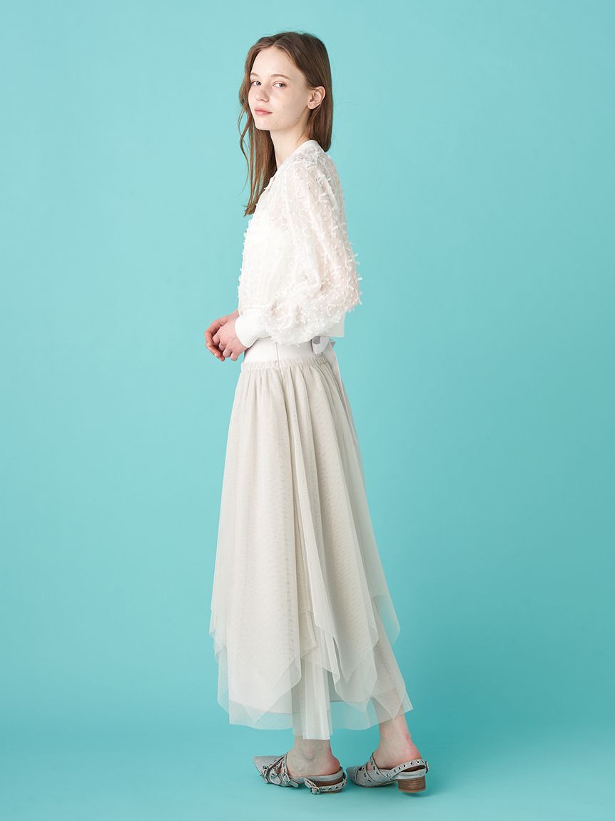 美品　FURFUR ラメチュールスカート ホワイト　スカート　可愛い　リボン付 FURFUR（ファーファー）の「ラメチュールスカート（スカート