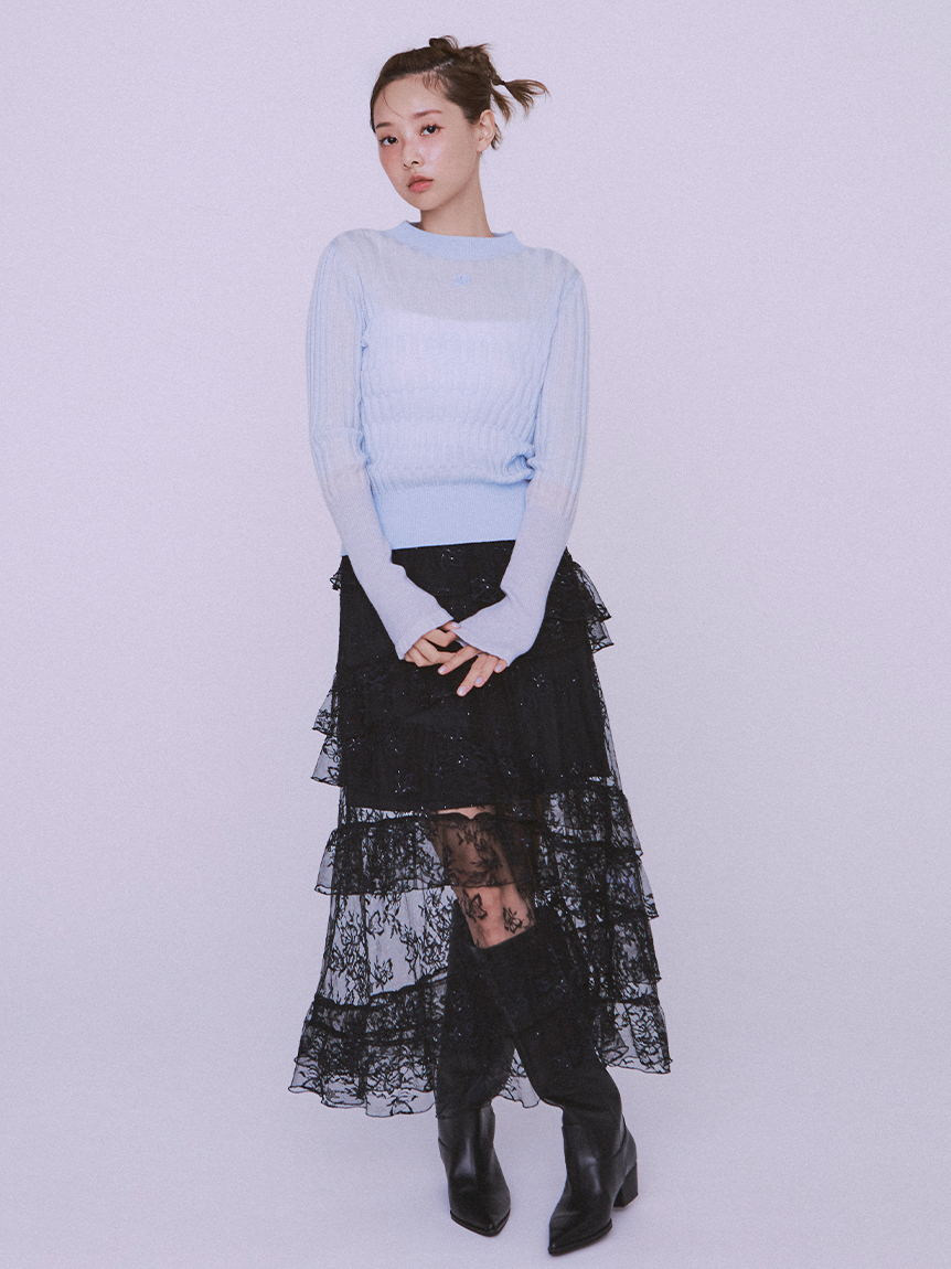 新品 ◆高級 35，640円　ファー レース　スカート clean2 ティアードレーススカート(ロングスカート)｜ボトムス｜FURFUR（ファー