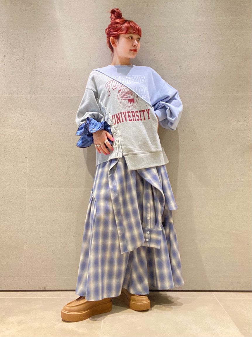 シャツドッキングチェックスカート(ロングスカート)｜ボトムス｜FURFUR