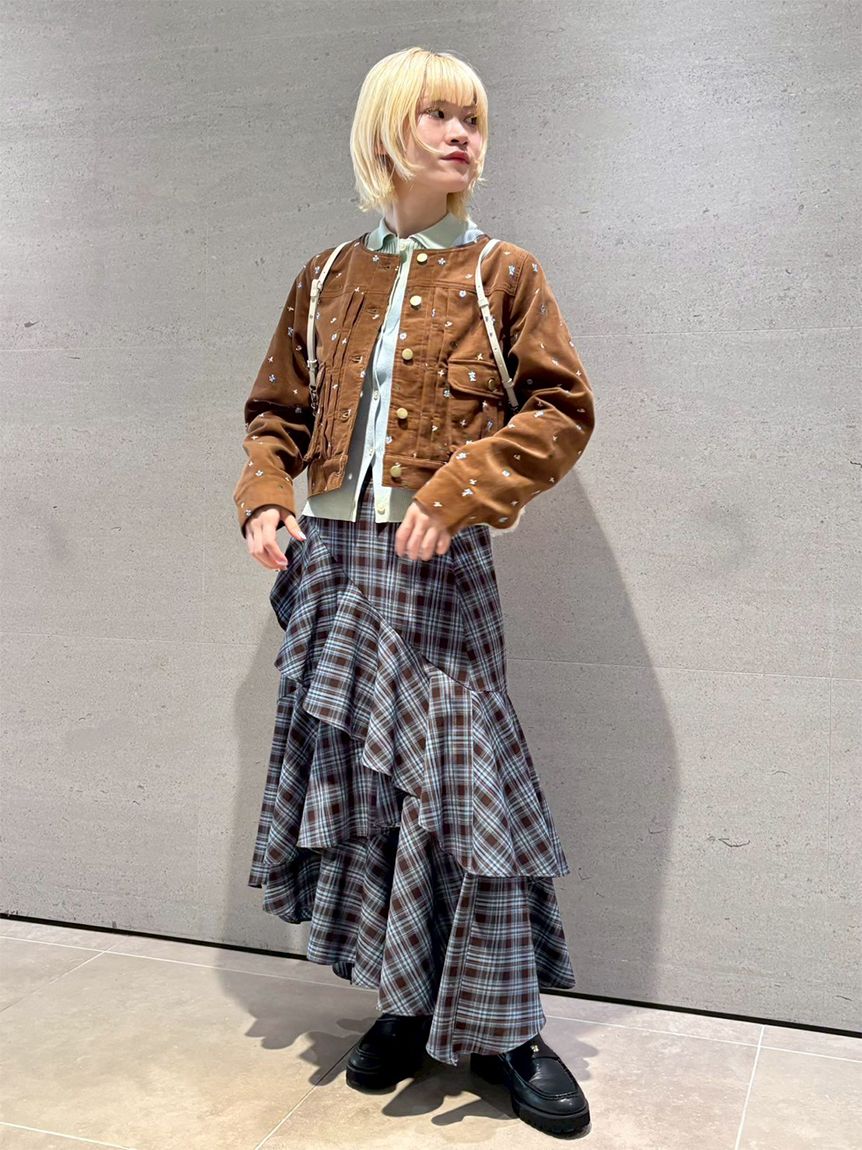 チェック柄ダッフルサイズ4 スカートサイズ3 チェック柄ランダムラッフルスカート(ロングスカート)｜SKIRT｜FURFUR