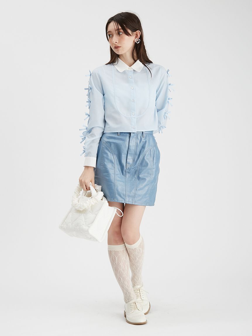 WEB限定カラー】クロップドリボンシャツ(シャツ/ブラウス WEB限定カラー】クロップドリボンシャツ(シャツ/ブラウス