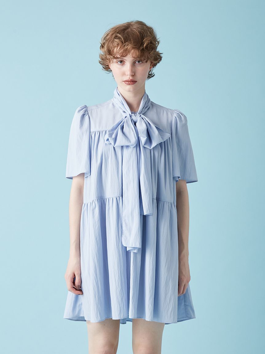 ボウタイギャザーチュニックシャツ(シャツ／ブラウス)｜トップス