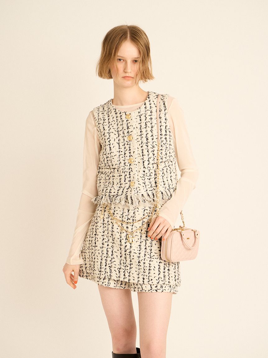 エブール ポリエステルコットンツイード Tトップス ブラウス エブール