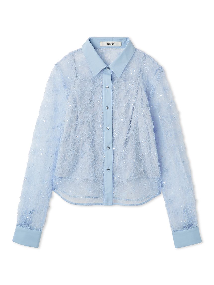 Wonderful World ブルーグレー　フランスレースブラウス Wonderful World ブルーグレー フランスレースブラウス Wonderful