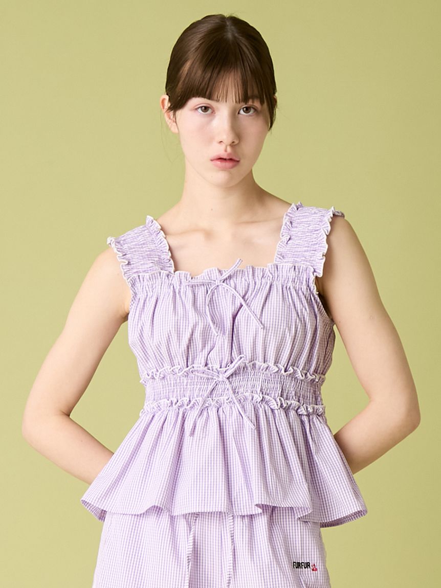 WEB・一部店舗限定カラー】ギンガムチェックシャーリングブラウス