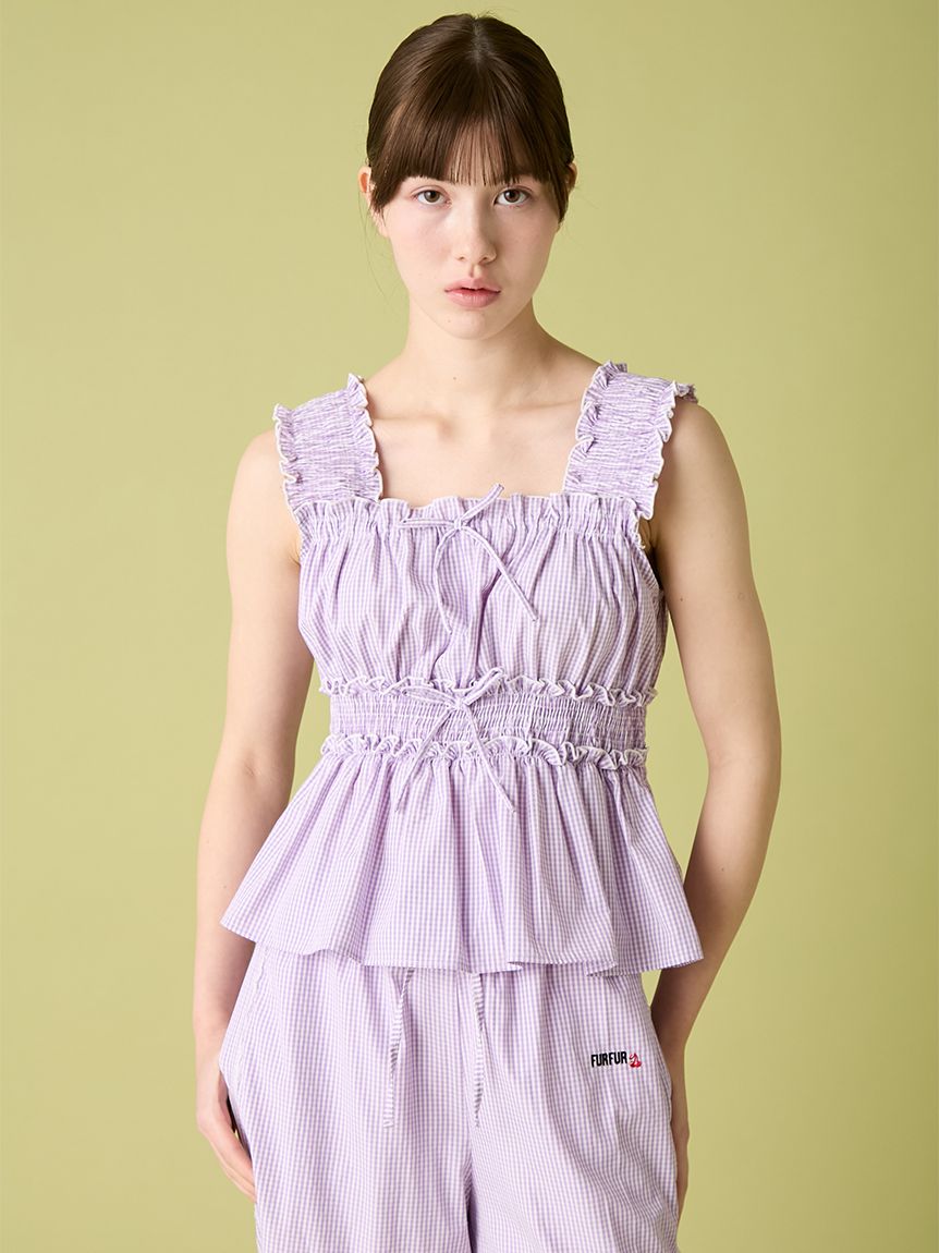 カラーギンガムリネンプルオーバー PURPLE WEB・一部店舗限定カラー】ギンガムチェックシャーリングブラウス