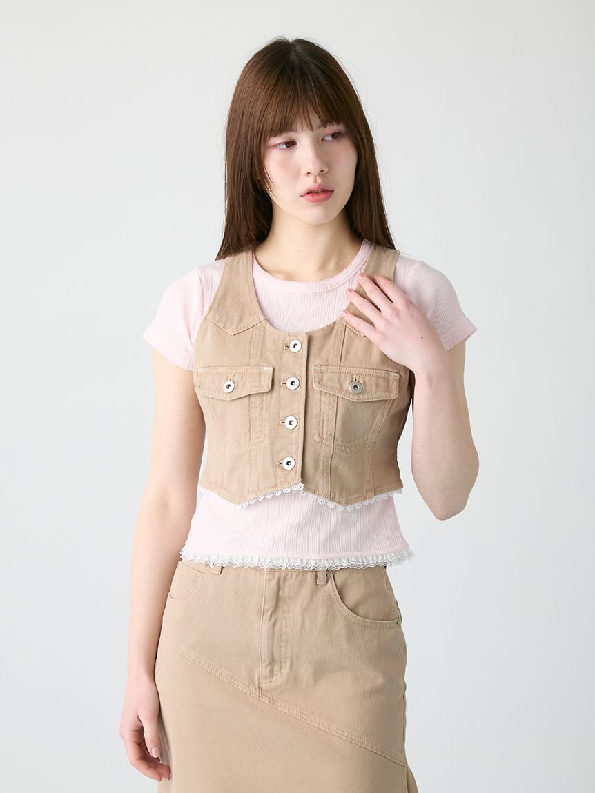 レースドッキングデニムベスト(シャツ／ブラウス)｜トップス｜FURFUR