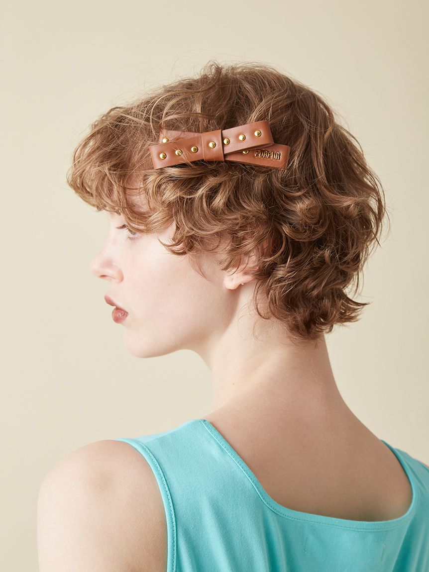 スタッズリボンヘアクリップ(ヘアアクセサリー)｜ファッション