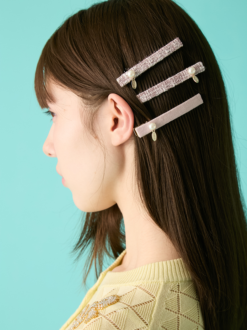 ツイード×ベロアヘアクリップセット(ヘアアクセサリー)｜ファッション