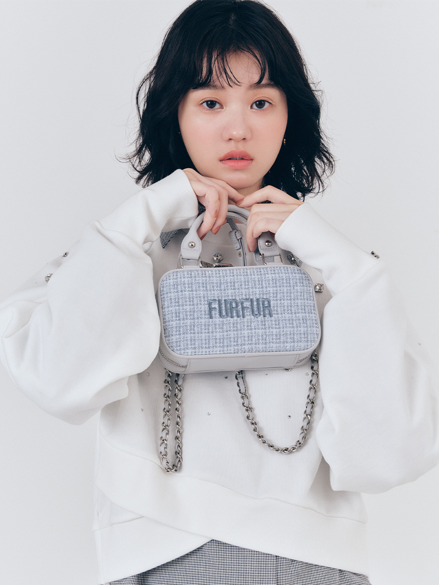 【最終値下げ】FURFUR ツイード ショルダーバッグ サックス FURFUR ツイードロゴトートバッグ SAX サックス - メルカリ