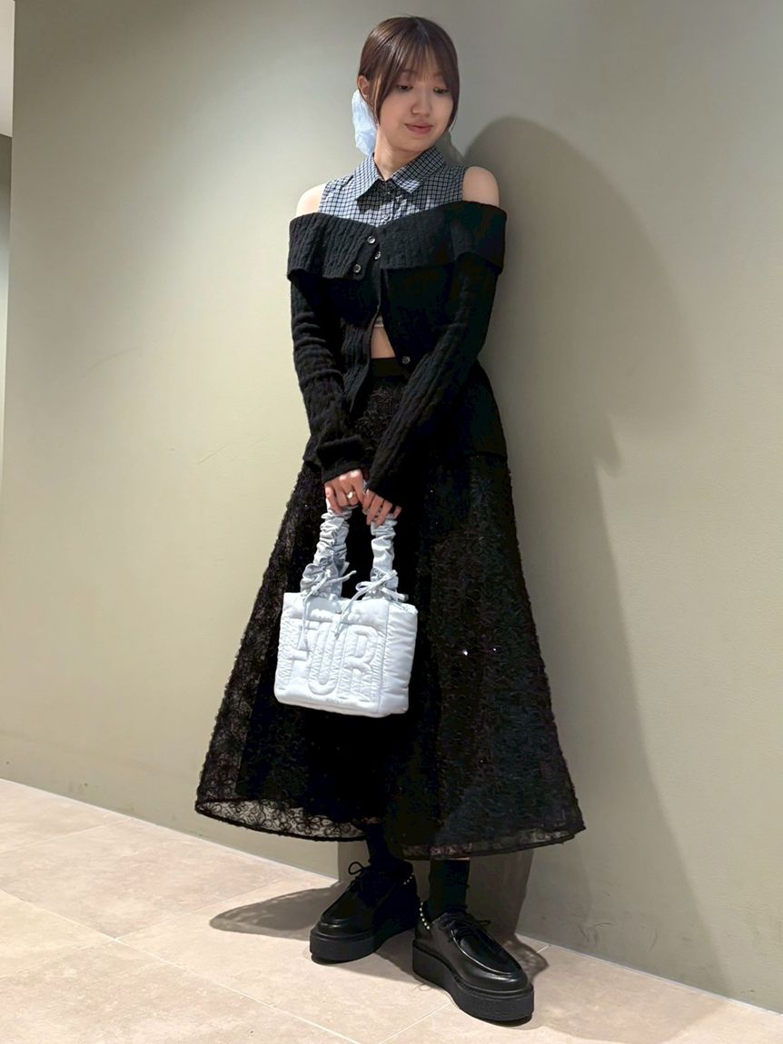 【本日発送】FurFur ドレス　サイズフリー　ショッパー付き ファーファー FURFUR ハーフスリーブチュールドレス （LBLU