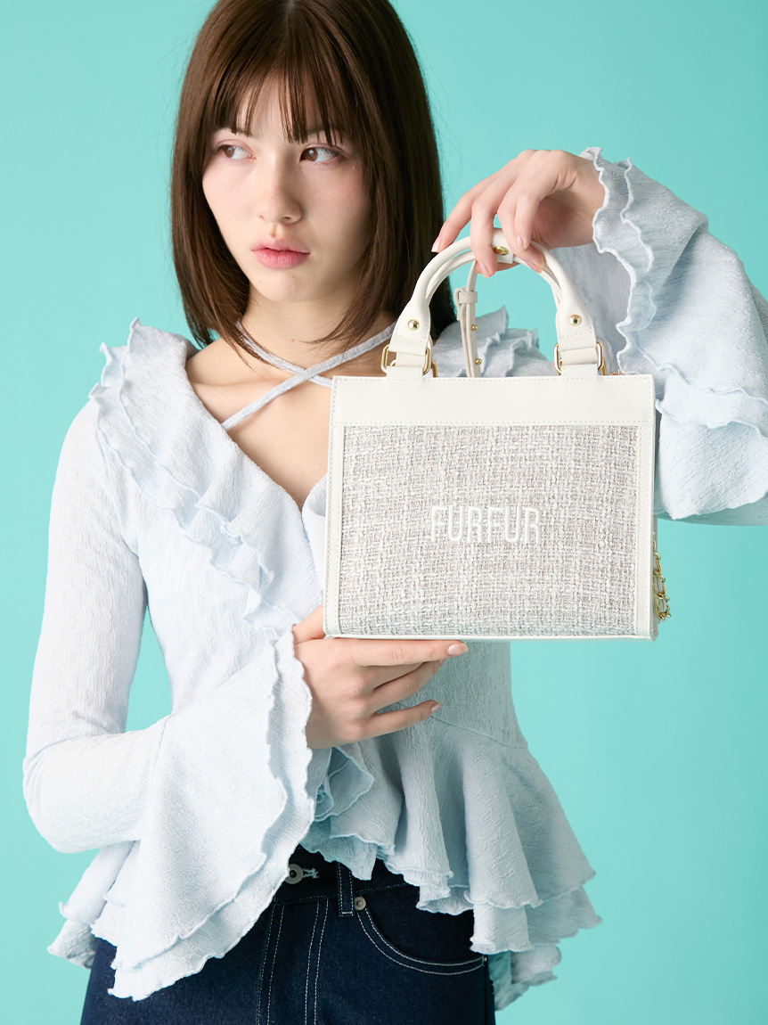 FURFUR ミント ツイード バッグ ショルダー 限定カラー】ツイードロゴトートバッグ(バッグ)｜FURFUR（ファーファー