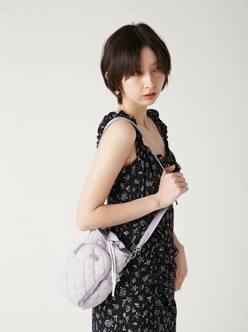 500mlボトル収納可能＞2WAY撥水ナイロンキルティングショルダーバッグ