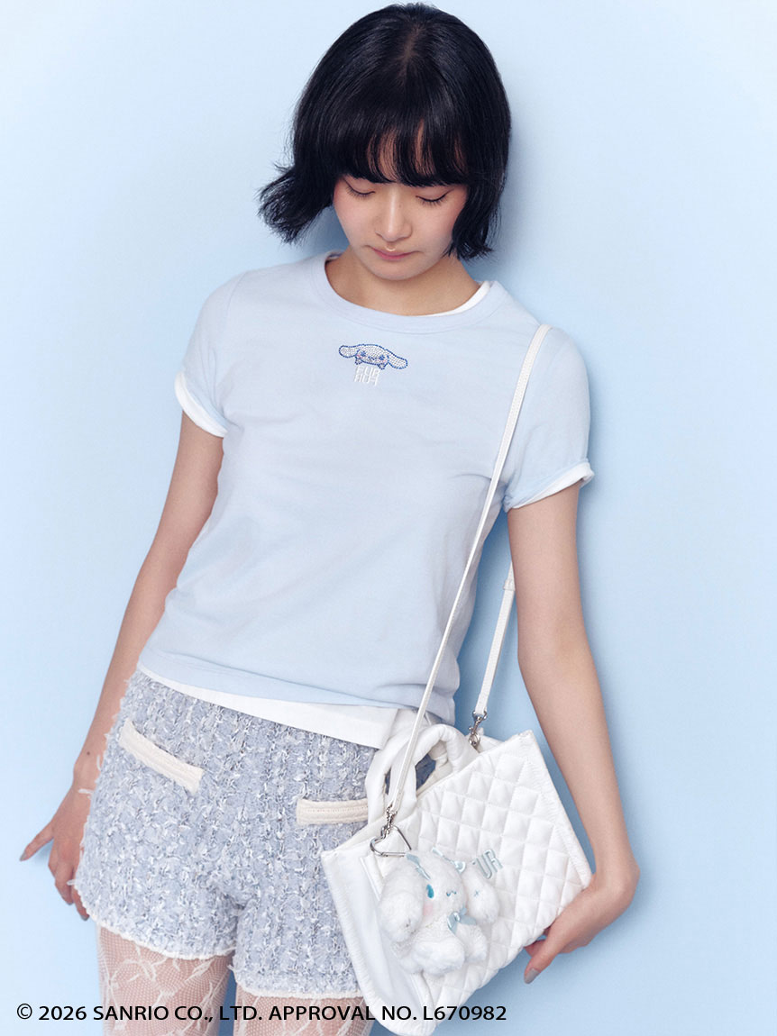 シナモロール】ぬいぐるみチャーム付きキルティングトートバッグ