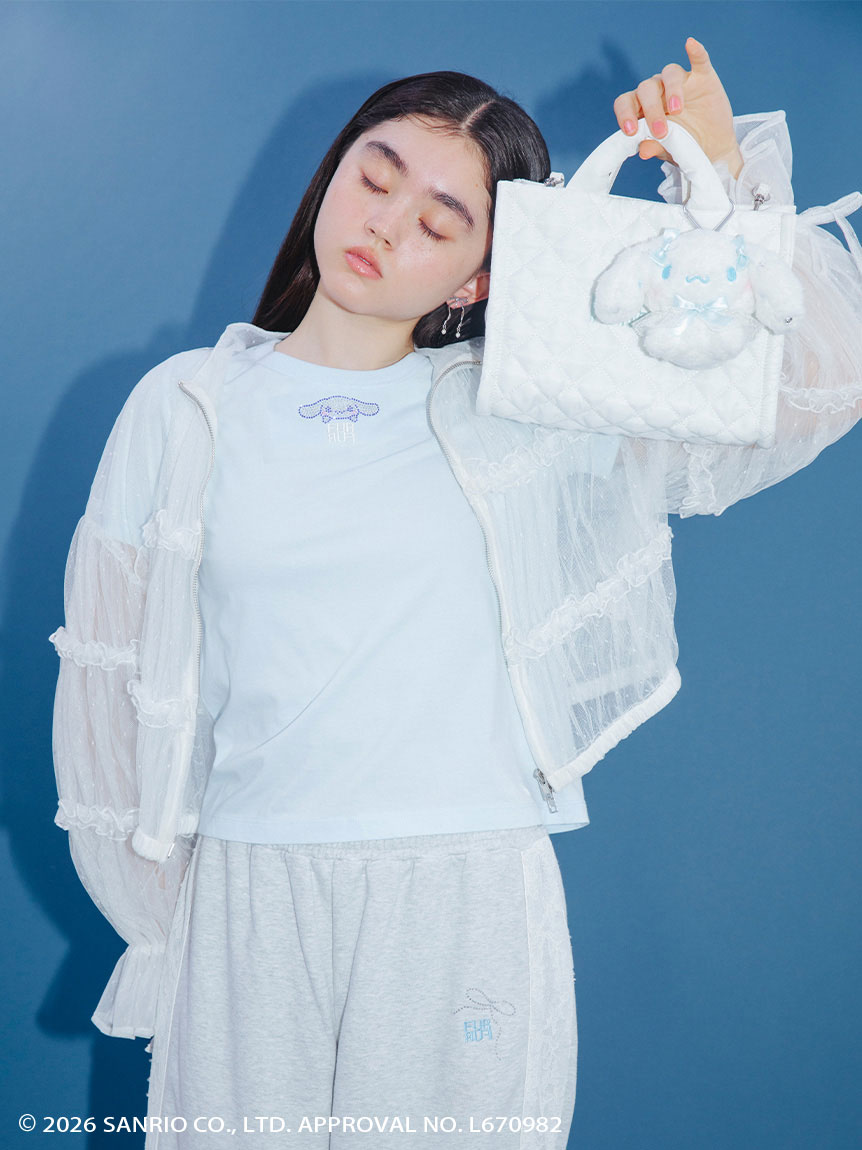 シナモロール】ぬいぐるみチャーム付きキルティングトートバッグ