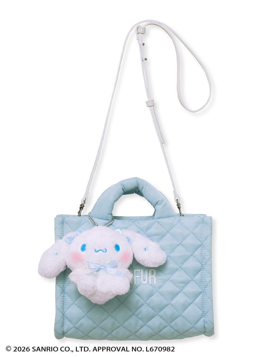 シナモロール】ぬいぐるみチャーム付きキルティングトートバッグ