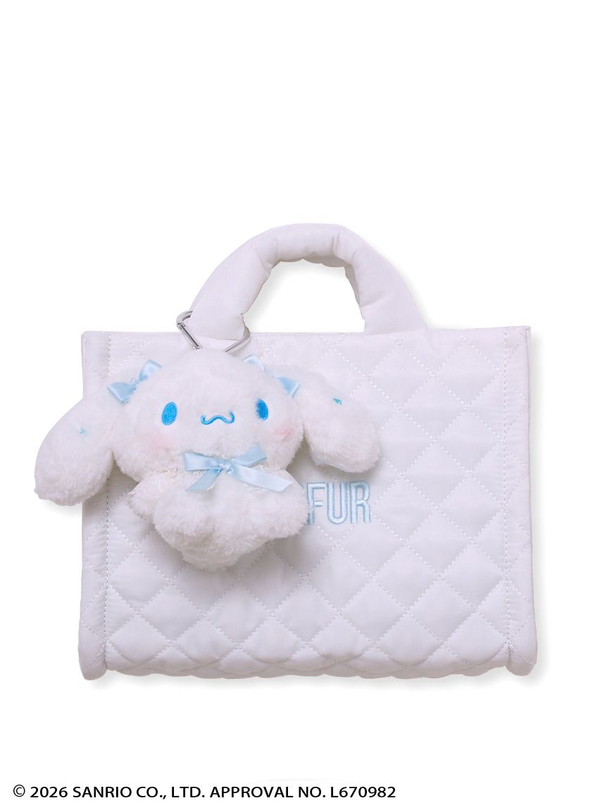 シナモロール】ぬいぐるみチャーム付きキルティングトートバッグ