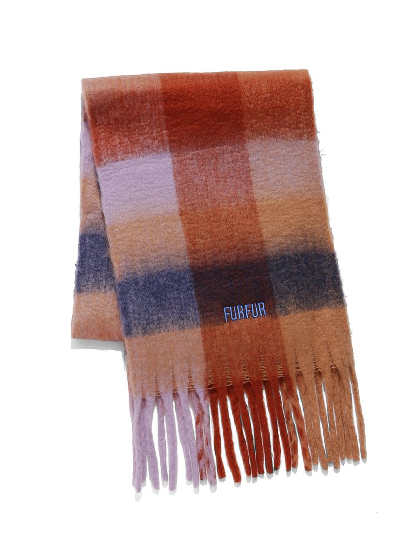 ロゴ刺繍ブロックチェックフリンジストール(マフラー/ストール