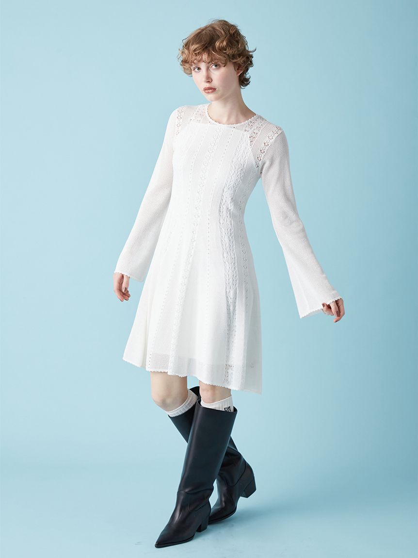 透かし編みニットワンピース(ミニワンピース)｜ワンピース｜FURFUR