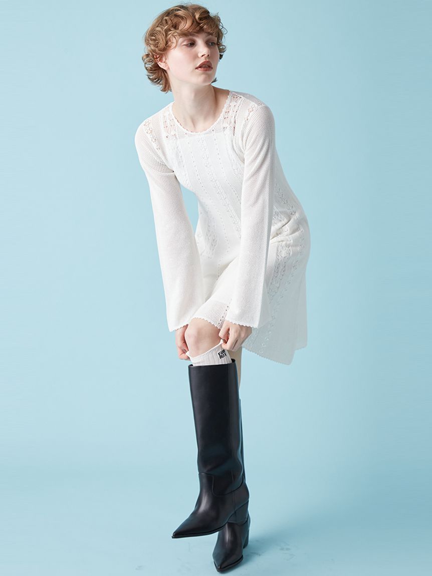 透かし編みニットワンピース(ミニワンピース)｜ワンピース