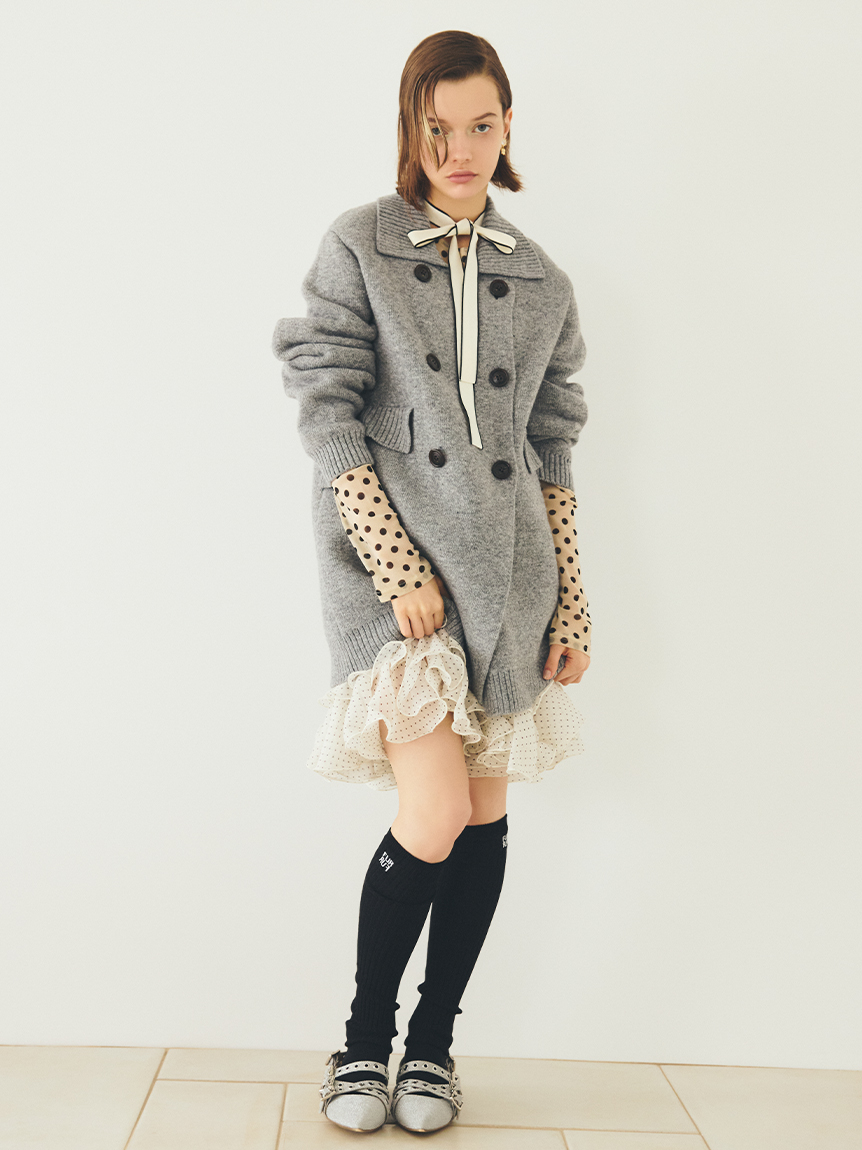 専用 VALENTINO ミンクファー付き ドット柄 ツイードワンピースコート 専用 VALENTINO ミンクファー付き ドット柄 ツイードワンピース