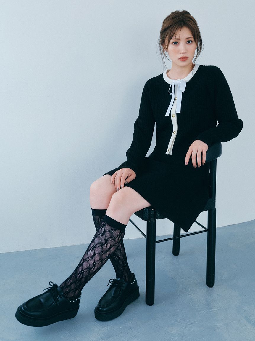 WEB・一部店舗限定カラー】ボウタイトリムニットセットアップ