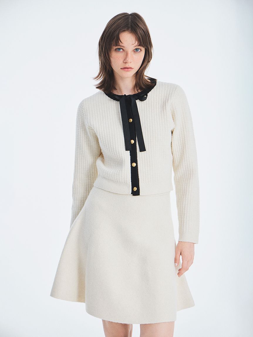 WEB・一部店舗限定カラー】ボウタイトリムニットセットアップ