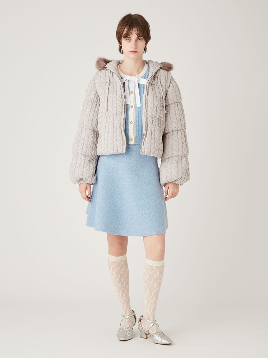 美品FURFUR ニットワンピース　セットアップ　ライトブルー　F WEB・一部店舗限定カラー】ボウタイトリムニットセットアップ