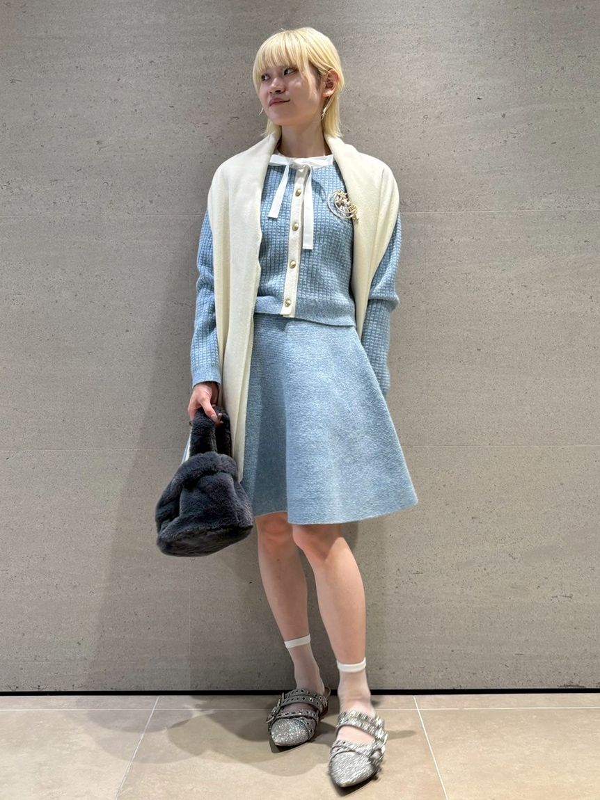 WEB・一部店舗限定カラー】ボウタイトリムニットセットアップ